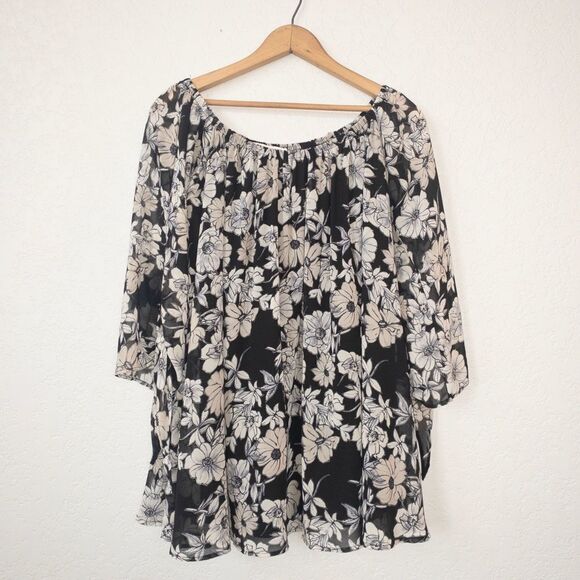 By Together Floral‎ Tie Sleeve Off The Shoulder Tunic Top Size Medium - Picture 1 of 7